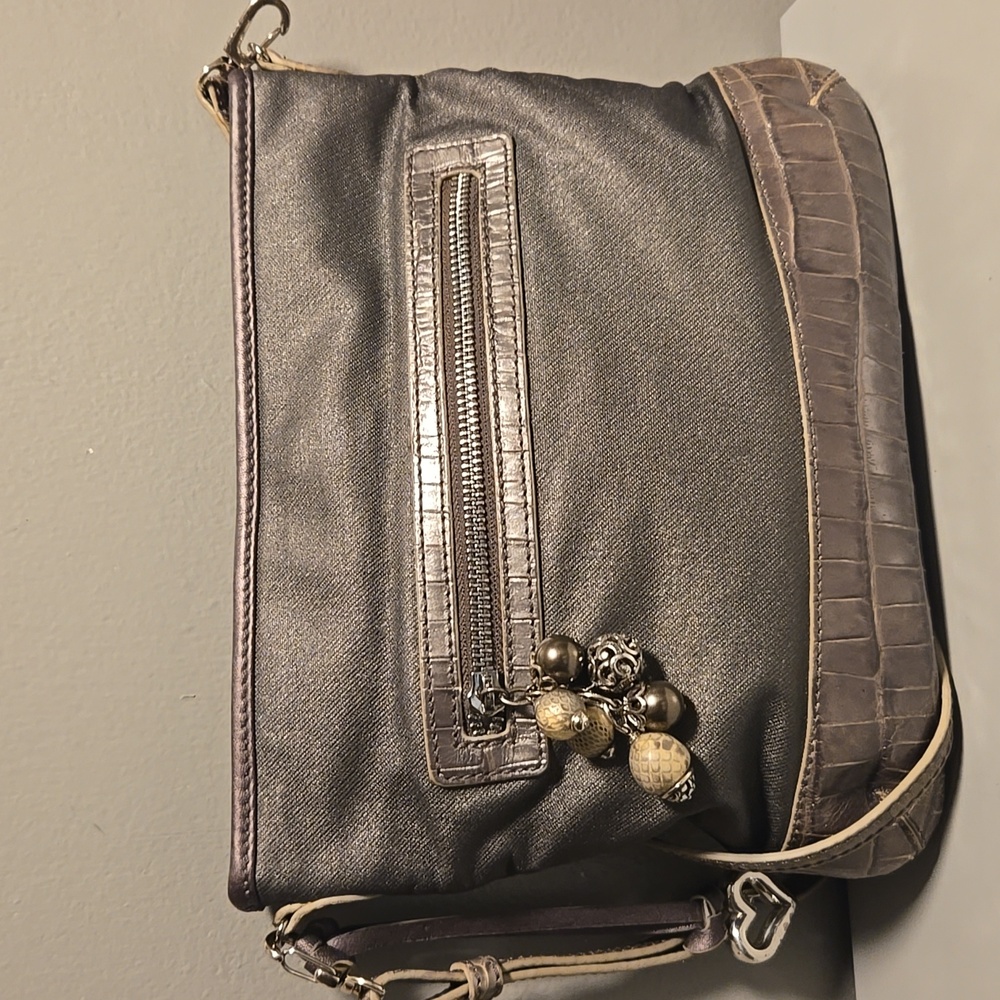 Brighton Crossbody Croc Embossed Nylon Gray - Picture 2 of 10